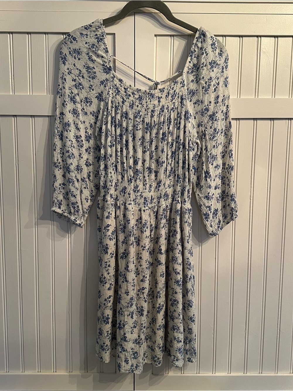 Wild Moss Smocked Blue Floral Mini Dress Size M